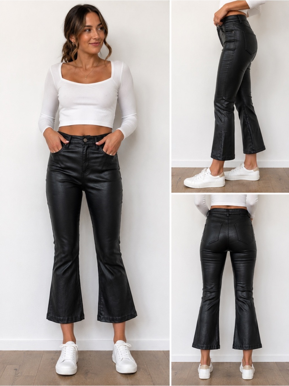 Kancan Darla High Rise Kick Flare Vegan Leather Pants Black Size 3/25